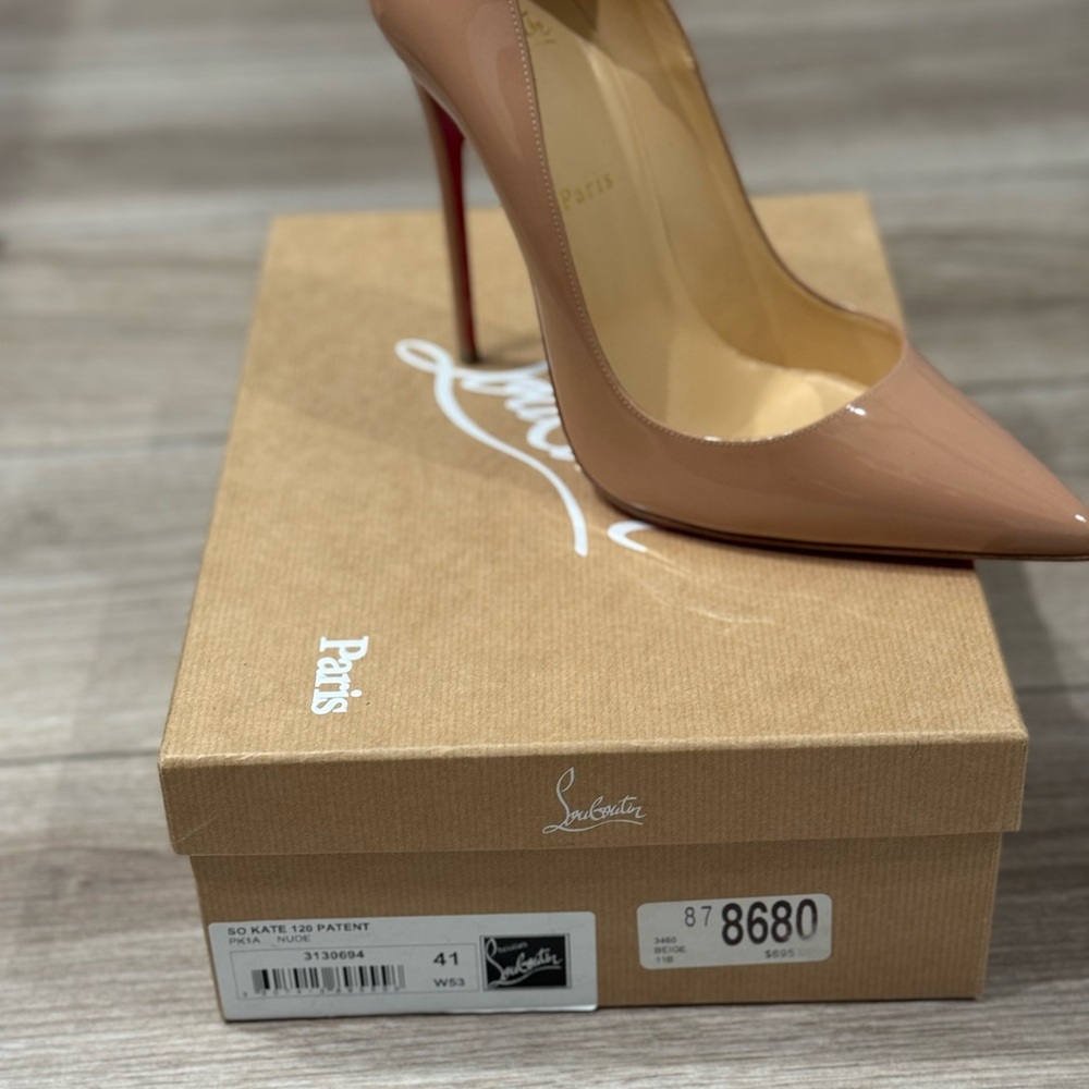 Christian Louboutin Tan and Red Heels with Iconic Design
